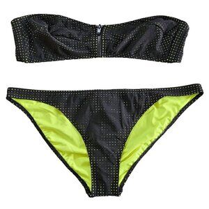 Sundek Waimea Bikini Set Womens XL 2 Piece Bandeau Black Lime Neon Swim Beach